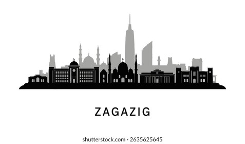 Zagazig Egypt skyline silhouette with city vector.
