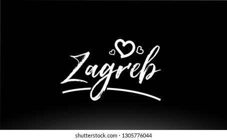 zagreb black and white city hand written text with heart for logo or typography design