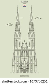 Zagreb Cathedral, Croatia. Landmark icon in linear style