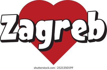 Zagreb ciudad ​​texto con corazón rojo adecuado para el logotipo o el diseño