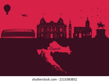 Zagreb City Skyline Silhouette - Illustration