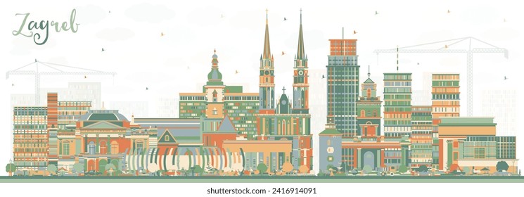 Zagreb Croatia City Skyline with Color Buildings. Vector Illustration. Zagreb Cityscape with Landmarks. Business Travel and Tourism Concept with Historic Architecture.