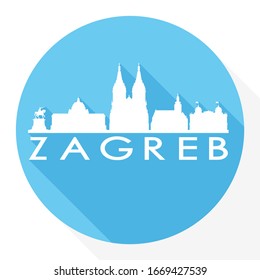 Zagreb, Croatia Flat Icon. Skyline Silhouette Design. City Vector Art Famous Buildings.