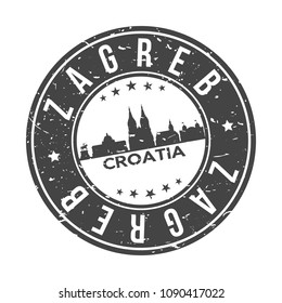 Zagreb Croatia Round Stamp Icon Skyline City Design Badge Rubber.