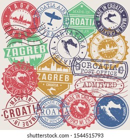 Zagreb Croatia Set of Stamps. Travel Stamp. Made In Product. Design Seals Old Style Insignia.