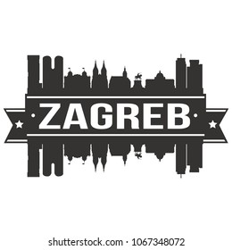 Zagreb Croatia Skyline Banner Vector Design Silhouette Art Stencil Illustration.