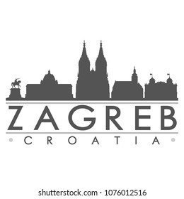 Zagreb Croatia Skyline Silhouette Design City Vector Art Famous Buildings.