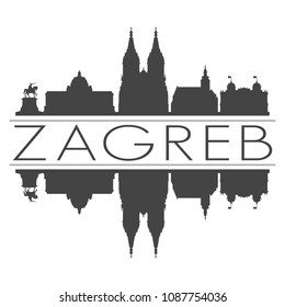 Zagreb Croatia Skyline Vector Art Mirror Silhouette Emblematic Buildings