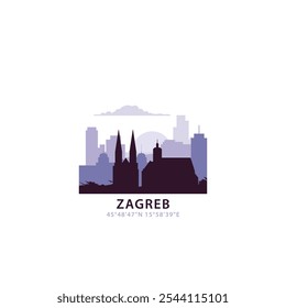 Zagreb logo with skyline, cityscape retro vector icon. Croatia city horizon, facade, travel logotype