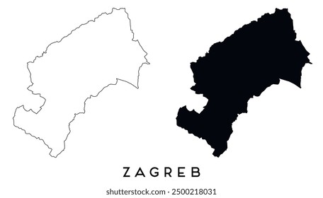 Zagreb map outline and black silhouette vector