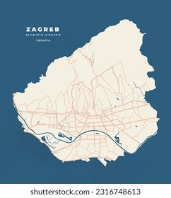 Zagreb map vector poster flyer