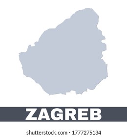 Zagreb outline map. Vector map of Zagreb city area within its borders. Grey with shadow on white background. Isolated illustration.