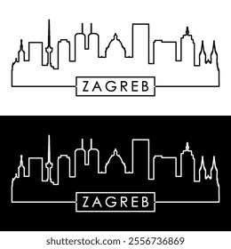 Zagreb skyline. Linear style. Single line. Editable vector file.