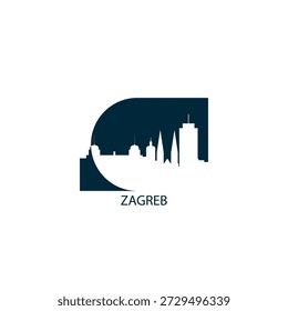 Zagreb vector icon with skyline, panoramic view, outlook shape. Croatia city landmarks logo concept. Flat isolated graphic, badge