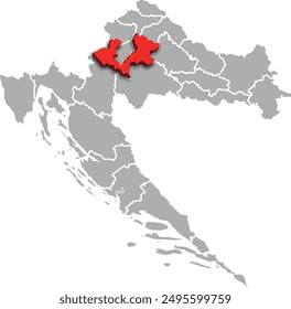 ZAGREBACKA map county of CROATIA 3d isometric map
