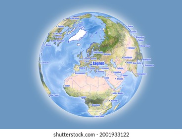 Zagreb-Croatia is shown on vector globe map. The map shows Zagreb-Croatia 's location in the world.
