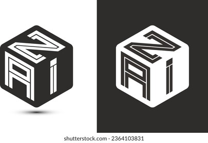 ZAI letter logo design with illustrator cube logo, vector logo modern alphabet font overlap style. Premium Business logo icon. White color on black background