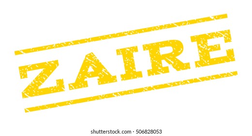 Zaire watermark stamp. Text caption between parallel lines with grunge design style. Rubber seal stamp with dust texture. Vector yellow color ink imprint on a white background.