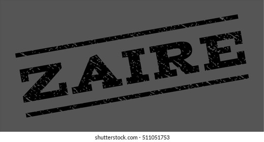 Zaire watermark stamp. Text caption between parallel lines with grunge design style. Rubber seal stamp with dirty texture. Vector black color ink imprint on a gray background.