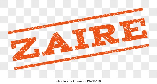 Zaire watermark stamp. Text caption between parallel lines with grunge design style. Rubber seal stamp with unclean texture. Vector orange color ink imprint on a chess transparent background.