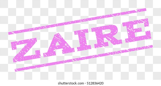 Zaire watermark stamp. Text tag between parallel lines with grunge design style. Rubber seal stamp with scratched texture. Vector violet color ink imprint on a chess transparent background.