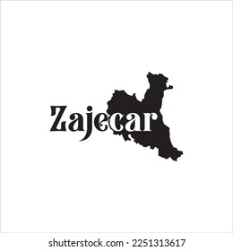 Zajecar map and black lettering design on white background