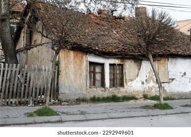 Zajecar, Serbia, April 13.2023. Ruined house in urban city vector illustration