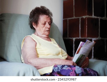 Zajecar, Serbia, August 10.2023. Grand mother reading vector illustration