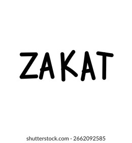 Zakat calligraphy vector, zakat text hand drawn lettering vector illustration, handwriting isolated on white background