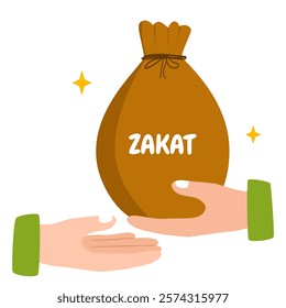 Zakat Donation with Giving and Receiving Hands.  Cartoon Hands Giving and Receiving Zakat