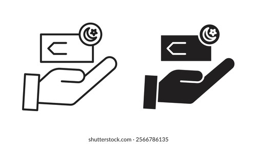 Zakat with money gift vector line icon illustration