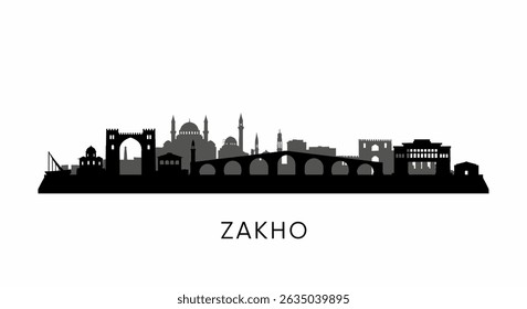 Zakho Skyline City Silhouette Vector.