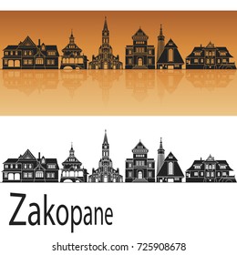 Zakopane skyline in orange background in editable vector file