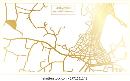Zakynthos Greece City Map in Retro Style in Golden Color. Outline Map. Vector Illustration.