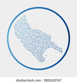 Zakynthos Island icon. Network map of the island. Round Zakynthos sign with gradient ring. Technology, internet, network, telecommunication concept. Vector illustration.
