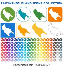Zakynthos Island icons collection. Bright colourful trendy map icons. Modern Zakynthos Island badge. Vector illustration.