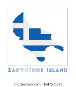 Zakynthos Island Logo. Map of Zakynthos Island with name and flag. Beautiful vector illustration.