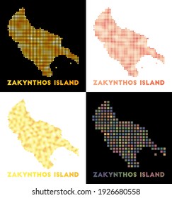 Mapa de la isla Zakynthos. Colección del mapa de la isla de Zakynthos en estilo punteado. Ilustración vectorial.