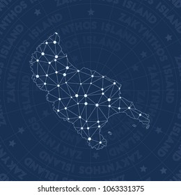Zakynthos Island network style island map. Radiant space style, modern design for infographics or presentation.