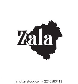 Mapa de Zala y diseño de letras negras sobre fondo blanco