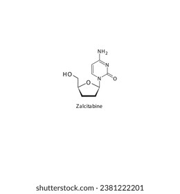 Zalcitabine flat skeletal molecular structure Reverse-transcriptase inhibitor drug used in HIV treatment. Vector illustration scientific diagram.