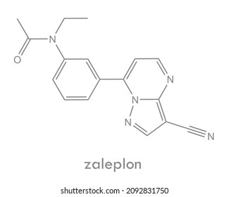 Estructura de Zaleplon. Molécula de fármaco sedante e hipnótica. Se utiliza en el tratamiento del insomnio y los trastornos del sueño. Fórmula química.