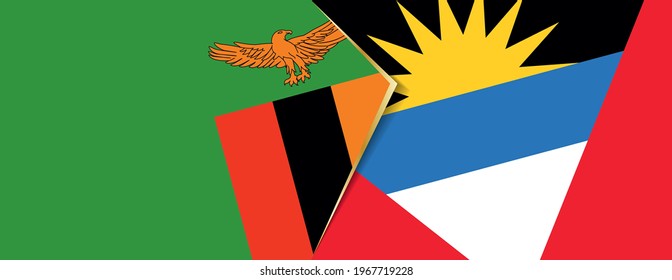 Flags von Sambia und Antigua und Barbuda, zwei Vektorfahnen Symbol für Beziehung oder Konfrontation.