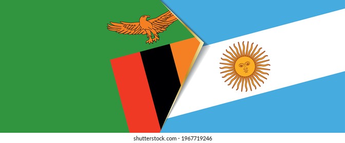 Zambia and Argentina flags, two vector flags symbol of relationship or confrontation.