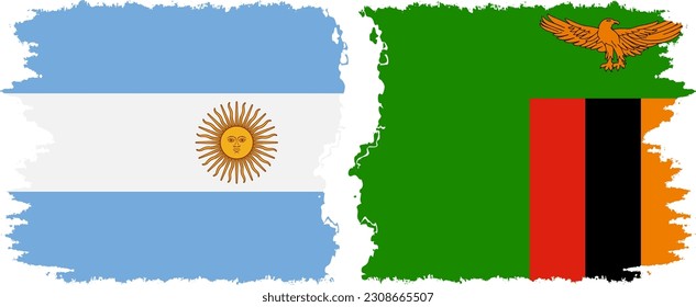 Zambia and Argentina grunge flags connection, vector