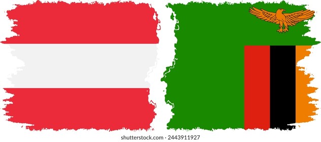 Zambia and Austria grunge flags connection, vector