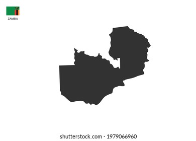 Zambia black shadow map isolated on white background with Zambia icon flag on the left corner.