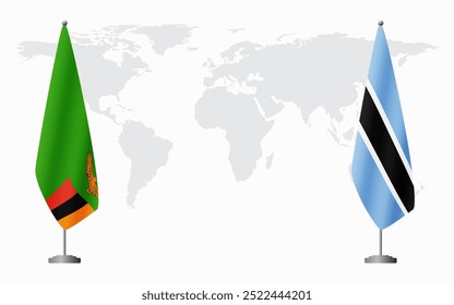 Zambia and Botswana flags for official meeting against background of world map.