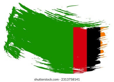 Zambia brush stroke flag vector background. Hand drawn grunge style Zambian painted isolated banner.