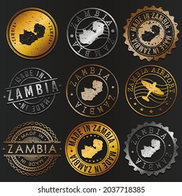 Zambia Business Metal Stamps. Gold Made In Product Seal. National Logo Icon. Symbol Design Insignia Country.